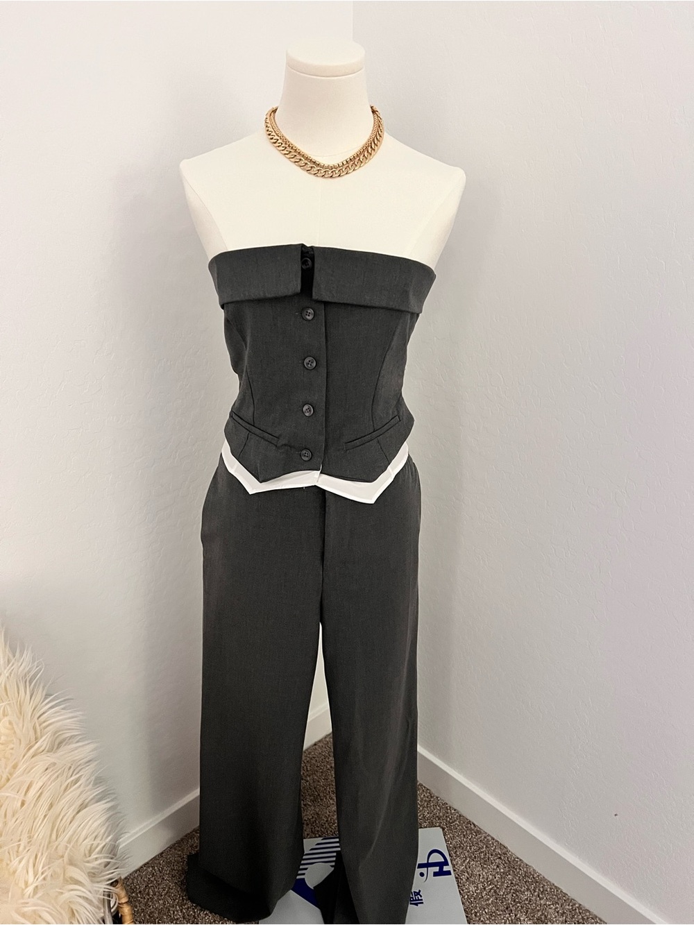 Tailored Black Strapless Straight-Leg Jumpsuit